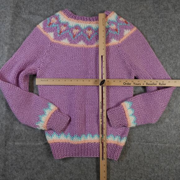 Vintage EV Ltd Sweater Womens S? Hand Knit Fair Isle Nordic Chunk Purple 1980s - Picture 4 of 7